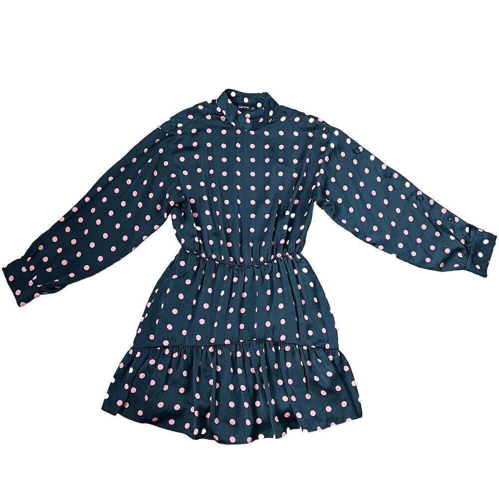Women's Xs Black Pink Polka‎ Dot Long Sleeve Short Dress With Shorts